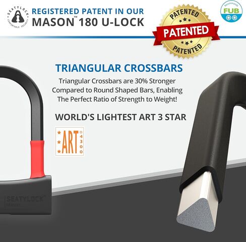 Seatylock Mason Bike U Lock - Patented Heavy Duty Anti Theft Diamond Secure ULock - Ultra Security Bicycle Safety Tool with Keys for City Electric or Mountain Bikes and Scooters (5.5 Inch) in Saudi Arabia