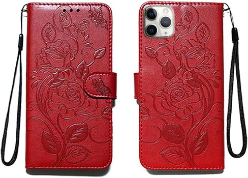 for iPhone 11 Pro Embossing Wallet Case Kickstand Magnetic Flip Cover Credit Cards Slot with Stand for PU Leather Shockproof Flip Magnetic Case for iPhone 11 Pro Cover (Red) in Saudi Arabia
