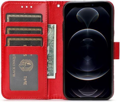 for iPhone 11 Pro Embossing Wallet Case Kickstand Magnetic Flip Cover Credit Cards Slot with Stand for PU Leather Shockproof Flip Magnetic Case for iPhone 11 Pro Cover (Red) in Saudi Arabia