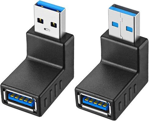 محول USB 90 درجة من Herfair (عبوة من قطعتين) USB 3.0 ذكر إلى أنثى موسع عمودي لأعلى ولأسفل، موصل USB كومبو للكمبيوتر الشخصي، والكمبيوتر المحمول، والشاحن، والكمبيوتر، والمزيد (النمط A) in Kuwait