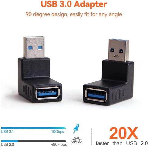 محول USB 90 درجة من Herfair (عبوة من قطعتين) USB 3.0 ذكر إلى أنثى موسع عمودي لأعلى ولأسفل، موصل USB كومبو للكمبيوتر الشخصي، والكمبيوتر المحمول، والشاحن، والكمبيوتر، والمزيد (النمط A) in Kuwait