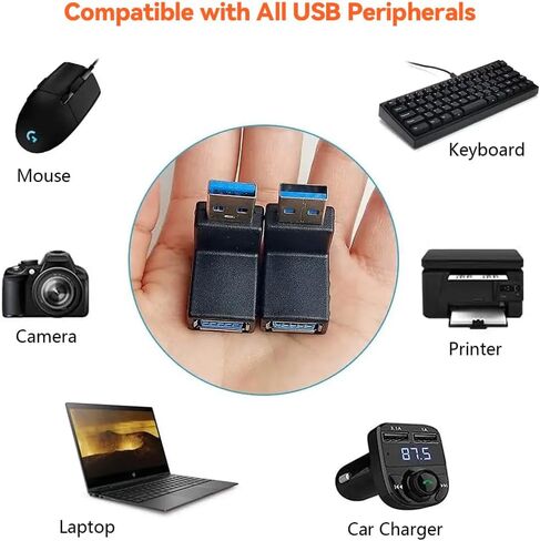محول USB 90 درجة من Herfair (عبوة من قطعتين) USB 3.0 ذكر إلى أنثى موسع عمودي لأعلى ولأسفل، موصل USB كومبو للكمبيوتر الشخصي، والكمبيوتر المحمول، والشاحن، والكمبيوتر، والمزيد (النمط A) in Kuwait