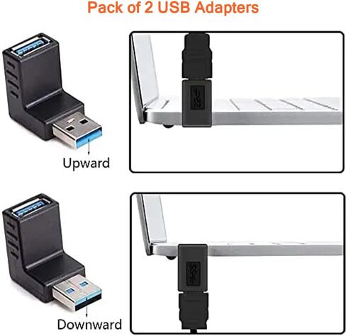 محول USB 90 درجة من Herfair (عبوة من قطعتين) USB 3.0 ذكر إلى أنثى موسع عمودي لأعلى ولأسفل، موصل USB كومبو للكمبيوتر الشخصي، والكمبيوتر المحمول، والشاحن، والكمبيوتر، والمزيد (النمط A) in Kuwait
