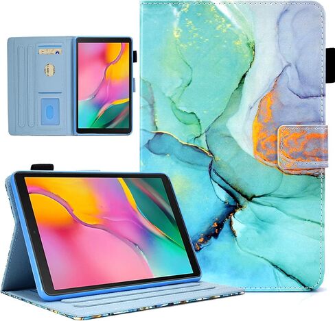 حافظة DTangLsm لهاتف Samsung Galaxy Tab A 10.1 بوصة 2019 (SM-T510 /T515 /T517) حافظة رفيعة من جلد البولي يوريثان Galaxy Tab A 10.1 حافظة قابلة للتعديل وغطاء مقاوم للصدمات لهاتف Galaxy Tab A 2019، رخام أخضر in Kuwait