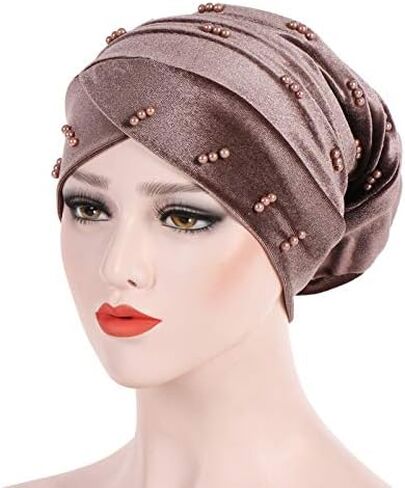 Qianmome 4 Pieces Womens Muslim Turban Scarf Hijab Cap Velour Multi Color Beads Head Scarf Chemo Cap Head Wrap in Kuwait