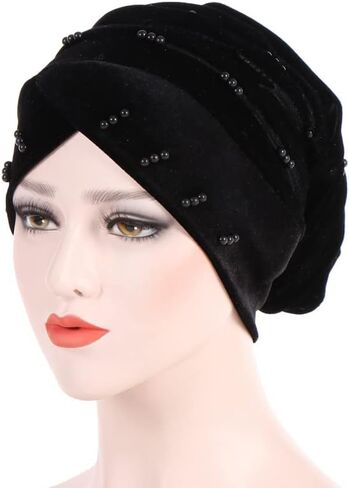 Qianmome 4 Pieces Womens Muslim Turban Scarf Hijab Cap Velour Multi Color Beads Head Scarf Chemo Cap Head Wrap in Kuwait