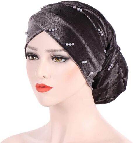 Qianmome 4 Pieces Womens Muslim Turban Scarf Hijab Cap Velour Multi Color Beads Head Scarf Chemo Cap Head Wrap in Kuwait