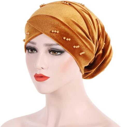 Qianmome 4 Pieces Womens Muslim Turban Scarf Hijab Cap Velour Multi Color Beads Head Scarf Chemo Cap Head Wrap in Kuwait