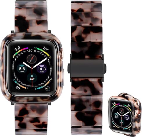 Band with Case Compatible with Apple Watch 45mm 44mm 42mm 41mm 40mm 38mm,Women Men Fashion Resin Strap Bumper for iWatch Series 9/8/7/SE/6/5/4,Series 3/2/1 in Saudi Arabia