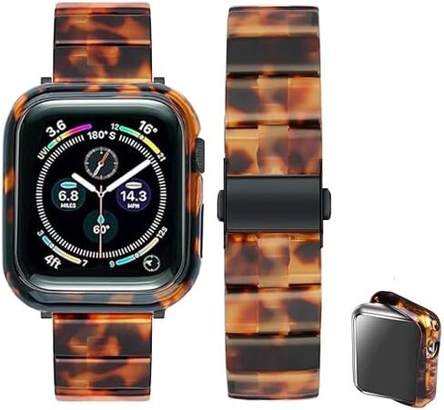 Band with Case Compatible with Apple Watch 45mm 44mm 42mm 41mm 40mm 38mm,Women Men Fashion Resin Strap Bumper for iWatch Series 9/8/7/SE/6/5/4,Series 3/2/1 in Saudi Arabia