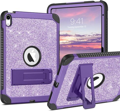 DUEDUE Case for for iPad 10th Generation 2022, ipad 10.9 inch Case with Kickstand, 3 in 1 Glitter Shockproof Stand Heavy Duty Hard PC Cover Protective Case for iPad 10.9" 10th Gen, Purple/Glitter in Saudi Arabia