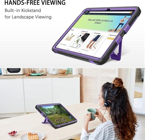 DUEDUE Case for for iPad 10th Generation 2022, ipad 10.9 inch Case with Kickstand, 3 in 1 Glitter Shockproof Stand Heavy Duty Hard PC Cover Protective Case for iPad 10.9" 10th Gen, Purple/Glitter in Saudi Arabia