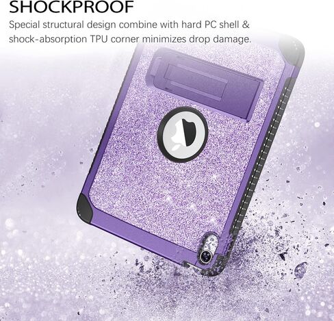 DUEDUE Case for for iPad 10th Generation 2022, ipad 10.9 inch Case with Kickstand, 3 in 1 Glitter Shockproof Stand Heavy Duty Hard PC Cover Protective Case for iPad 10.9" 10th Gen, Purple/Glitter in Saudi Arabia