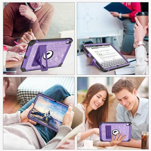 DUEDUE Case for for iPad 10th Generation 2022, ipad 10.9 inch Case with Kickstand, 3 in 1 Glitter Shockproof Stand Heavy Duty Hard PC Cover Protective Case for iPad 10.9" 10th Gen, Purple/Glitter in Saudi Arabia