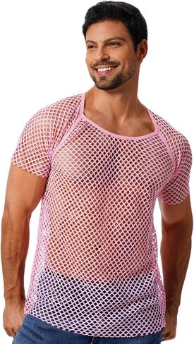 ABAFIP Men's Grid Mesh Fishnet Tank Top Short Sleeve T-Shirt Slim Fit Muscle Tee Workout See Thru Undershirt Clubwear in Kuwait