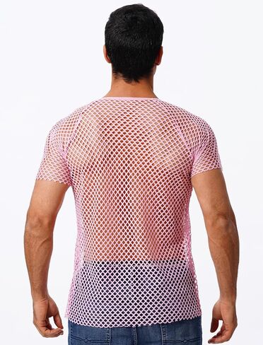 ABAFIP Men's Grid Mesh Fishnet Tank Top Short Sleeve T-Shirt Slim Fit Muscle Tee Workout See Thru Undershirt Clubwear in Kuwait