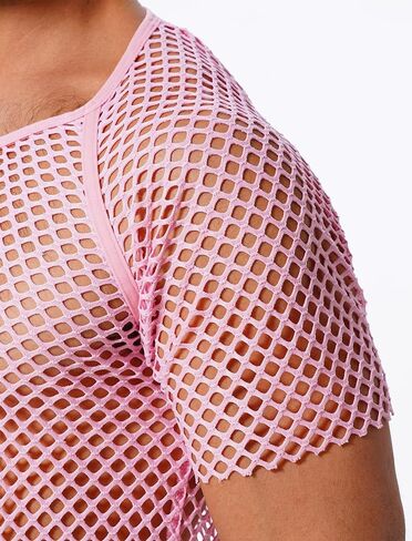 ABAFIP Men's Grid Mesh Fishnet Tank Top Short Sleeve T-Shirt Slim Fit Muscle Tee Workout See Thru Undershirt Clubwear in Kuwait