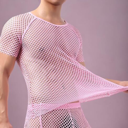 ABAFIP Men's Grid Mesh Fishnet Tank Top Short Sleeve T-Shirt Slim Fit Muscle Tee Workout See Thru Undershirt Clubwear in Kuwait