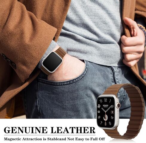 for Apple Watch Band Crazy Horse Genuine Leather Strap 38mm 40mm 41mm 42mm 44mm 45mm 49mm, Magnetic Apple Watch Bracelet Easy to Take Off for men women iWatch Ultra/Ultra2 Series 9 8 7 SE 6 5 4 3 in Saudi Arabia