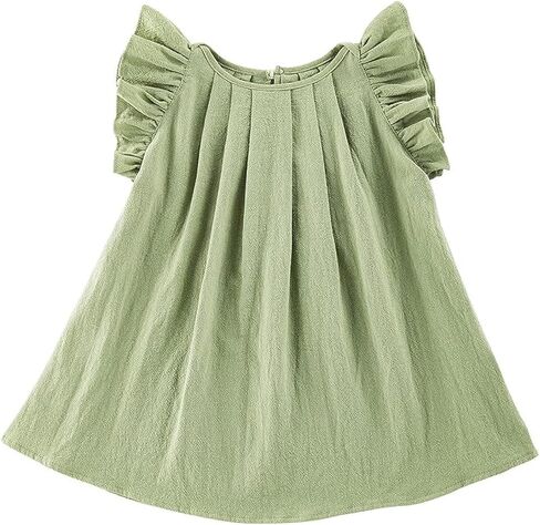 Yanmucy Toddler Cotton Dress Baby Girls Summer Beach Ruffle Pink/Beige Dresses 6-24 Months in Kuwait