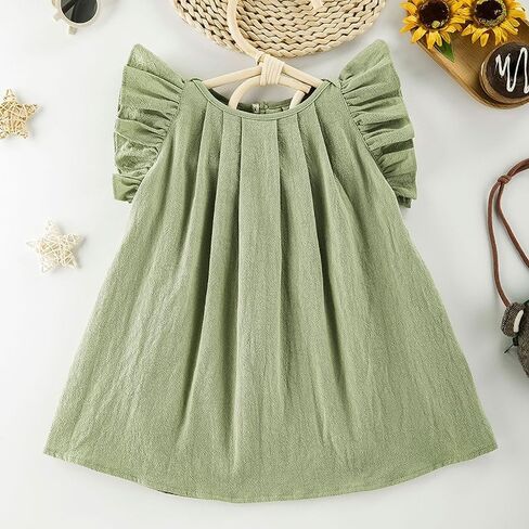 Yanmucy Toddler Cotton Dress Baby Girls Summer Beach Ruffle Pink/Beige Dresses 6-24 Months in Kuwait