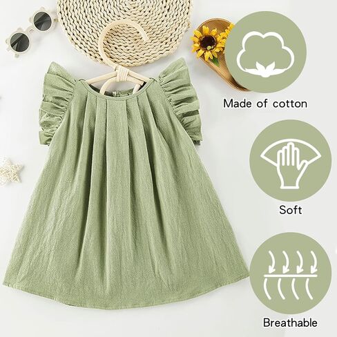 Yanmucy Toddler Cotton Dress Baby Girls Summer Beach Ruffle Pink/Beige Dresses 6-24 Months in Kuwait