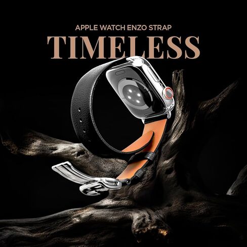 سوار Spigen Enzo من الجلد الأصلي مصمم لساعة Apple Series 10 42 مم، 9/8/7 41 مم، SE2/SE/6/5/4 40 مم، سوار 3/2/1 38 مم مع إبزيم على شكل حرف D وأزرار سريعة التحرير in Saudi Arabia