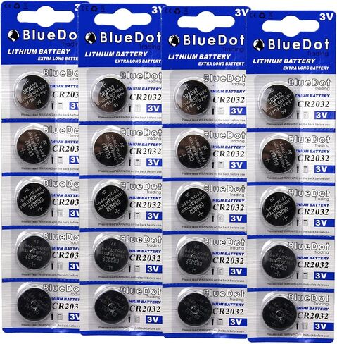 بطاريات BlueDot Trading CR2032، عدد 30 بطارية ليثيوم عالية الطاقة 3 فولت للعملات المعدنية مثالية لفتحات الأبواب، وأضواء LED، ووحدات التحكم في الألعاب، وسلاسل المفاتيح/السيارات، عبوة واحدة من 30 in Kuwait