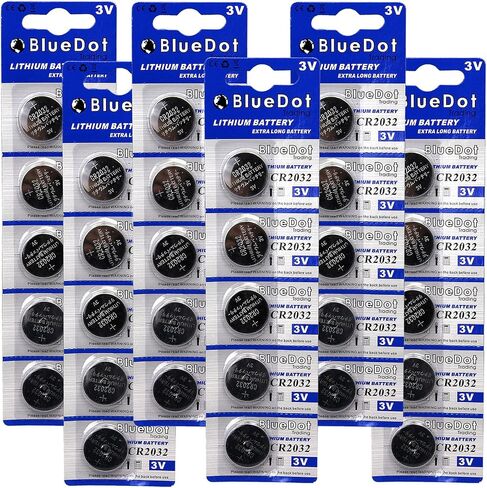 بطاريات BlueDot Trading CR2032، عدد 30 بطارية ليثيوم عالية الطاقة 3 فولت للعملات المعدنية مثالية لفتحات الأبواب، وأضواء LED، ووحدات التحكم في الألعاب، وسلاسل المفاتيح/السيارات، عبوة واحدة من 30 in Kuwait
