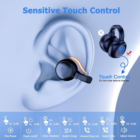Open Ear Clip Earbuds Bluetooth 5.3 Wireless Sports Headphones with HD Dual Mic, 80 Hours Playtime Dual LED Display, IPX7 Waterproof for Sports/Workouts/Gym/Gaming (Black) in Saudi Arabia