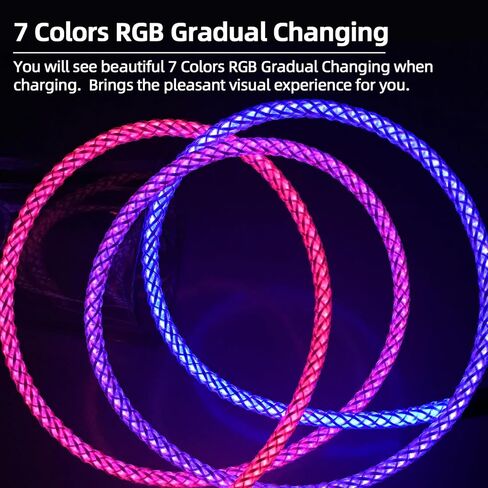 3.3ft Type C Cable Led Light Up Charging Cable 7 Colors RGB Gradual Changing Shining 66W 5A QC3.0 Fast Charger Cord for Galaxy Note 20 Ultra/Note 10/S20/S10/S8 Plus/Note 9 in Kuwait