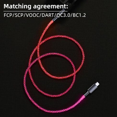 3.3ft Type C Cable Led Light Up Charging Cable 7 Colors RGB Gradual Changing Shining 66W 5A QC3.0 Fast Charger Cord for Galaxy Note 20 Ultra/Note 10/S20/S10/S8 Plus/Note 9 in Kuwait