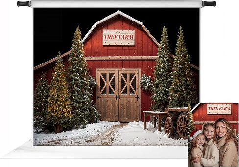 Kate Farm Christmas Photography Backdrop Red Tree Farm Background Winter Snow Photo Background Studio Props,10x8ft in Saudi Arabia