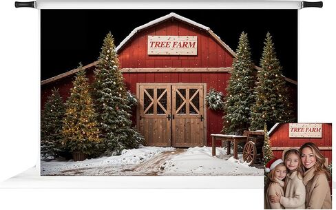 Kate Farm Christmas Photography Backdrop Red Tree Farm Background Winter Snow Photo Background Studio Props,10x8ft in Saudi Arabia