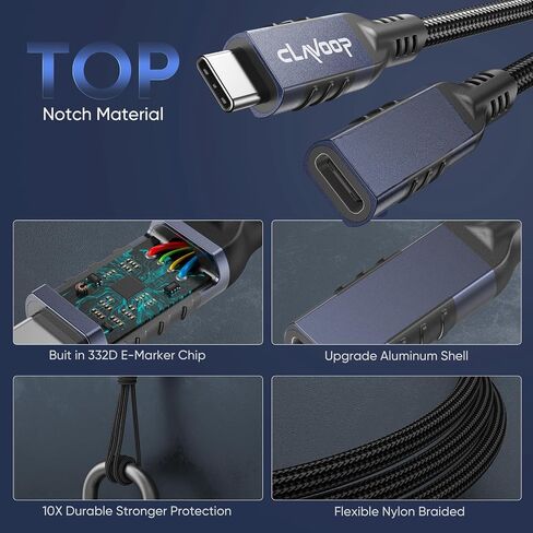كابل تمديد USB C بطول 3 أقدام، سلك موسع USBC 20 جيجابت في الثانية لنقل البيانات/شحن سريع 240 وات/4K@60 هرتز عالي الدقة USB Type C 3.2 Gen 2 ذكر إلى أنثى مضفر لمحور منفذ USB-C والكمبيوتر المحمول والهاتف والشاشة المحمولة in Kuwait