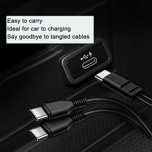 كابل مقسم USB C إلى USB C، سلك إمداد طاقة 2 في 1 مزدوج من النوع C، كابل USB C قصير لأجهزة S23/S22/S20، IP15/16، والهواتف المحمولة والأجهزة اللوحية والمزيد - أسود (قطعتان/0.2 متر) in Kuwait