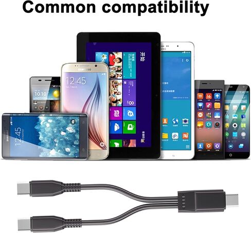 كابل مقسم USB C إلى USB C، سلك إمداد طاقة 2 في 1 مزدوج من النوع C، كابل USB C قصير لأجهزة S23/S22/S20، IP15/16، والهواتف المحمولة والأجهزة اللوحية والمزيد - أسود (قطعتان/0.2 متر) in Kuwait