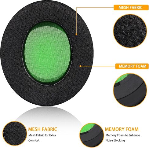 Kraken V2 PRO Earpads, Replacement Mesh Fabric & Memory Foam Ear Cushion Kit Pad Cover for Razer Kraken V2 PRO Headphone ONLY - Oval (Black&Green) in Saudi Arabia