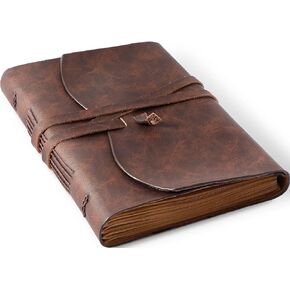 Hotcinfin Leather Bound Journal for Men/Women, Rustic Vintage Handmade Large Writing Notebook with 240 Kraft Lined Pages(5x7 inches), Business/Travel Daily Notepad Sketchbook Gift - Brown