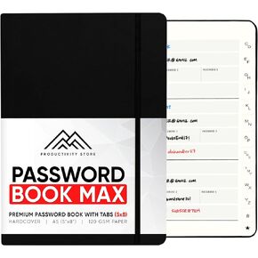 PRODUCTIVITY STORE Best Password Book With Alphabetical Tabs | Small Password Book, Organizer & Notebook | Password Keeper To Keep Website Logins & Passwords Safe | Black | Small 4x5.5