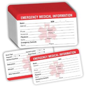 PARTH IMPEX Emergency Medical Information ID Card (Pack of 25) 3.5" x 2" Round Corner 700 GSM Thick Card Stock