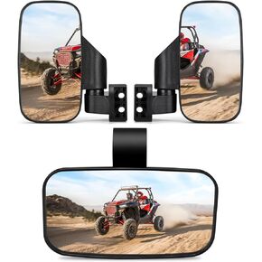 KEMIMOTO UTV Side Mirrors And Center Mirror with 1.6" to 2" Roll Bar Cage, Adjustable Rear View Side Mirrors Compatible with Polaris RZR, Zforce, Commander Maverick X3, Viking, Rhino, Kawasaki Teryx