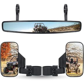 RANSOTO UTV Rear view Side Mirror And Center Mirror For 1.75" Roll Bar Compatible with Yamaha Rhino YXZ, Polaris RZR 800 900 1000 Turbo PRO XP, Honda Pioneer, Arctic Cat Wildcat Trail, Kawasaki Teryx