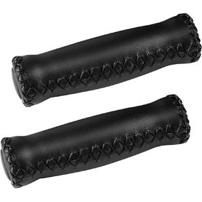 Bike Handlebar Grips, Vinyl Leather Grips, Hand-Stitched Beach Cruiser Bike Grips, Fits Most 22.2mm (7/8") Bicycle Handlebar
