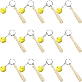 Hicarer Softball Keychain Mini Wooden Bat Softball Keyring Softball Keychains for Girls Team Softball Sports Party Favors(12 Pieces)