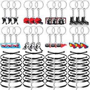 Remuuly 48 Pcs Ice Hockey Party Favors Set Include 24 Ice Hockey Keychains 24 Adjustable Hockey Bracelet for Sports Birthday Party Supplies Men Women Teens Adults Player Team Fans Gifts