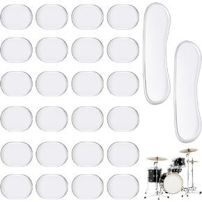 Drum Damper Gel Pads, 24pcs Round and 2pcs Transparent Silicone Drum Mufflers Strong Adhesive Drum Mute Pads Soft Drum Dampening Gel Pads for Snare, Drum Cymbal Tone Control Overtone Resonance