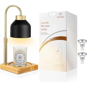 Holampco Candle Warmer Lamp, Adjustable Height Candle Lamp Warmer with Timer, Electric Dimmable Wax Melt Warmer for Jar Candles with 2 Bulbs, Gifts for Mom, Bedroom Home Decor Aesthetic (Black)