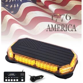 شريط إضاءة Xprite 42 LED على السطح العلوي مع وحدة تحكم، ضوء محراث وامض للتحذير في حالات الطوارئ بنمط علم الولايات المتحدة لمركبات البناء وشاحنات العمل (العنبر/الأبيض)