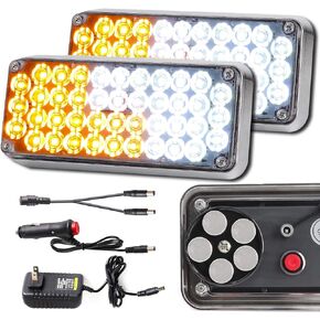 Upgraded 2pcs Magnetic Flashing Hazard Amber White Strobe Lights for Trucks Vehicles Wireless Surface Mount Rechargeable Portable 42 LED Trailer Tow Beacon Warning Overside Road Light 5Patterns